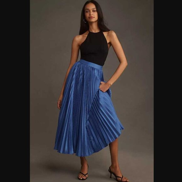 New women's XS Hutch x Anthropologie pleated midi skirt in blue